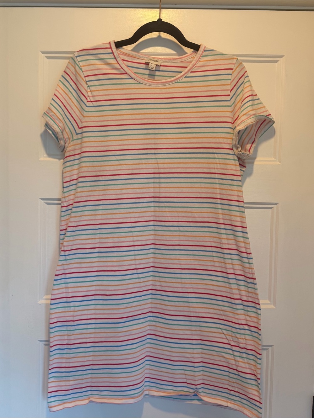 J. Crew White Tee Dress with Multicolor Stripes